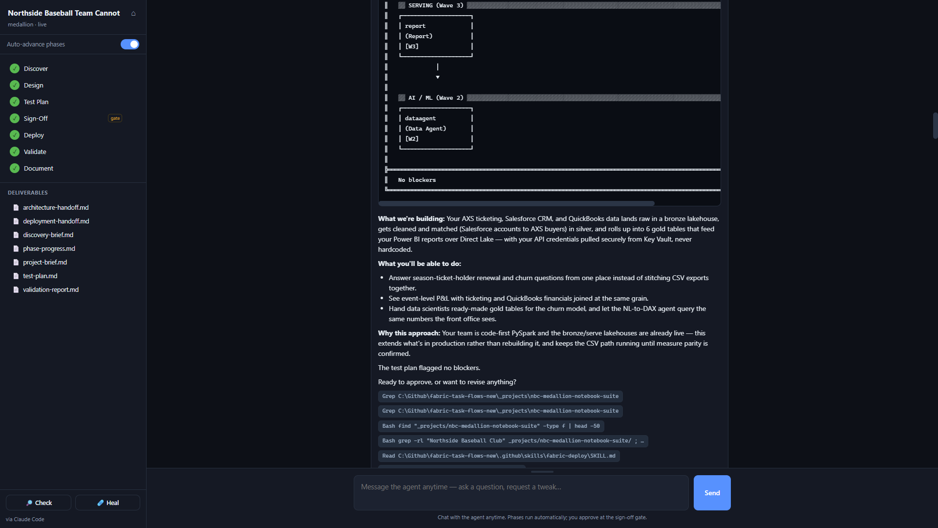 The plain-language sign-off summary listing what we're building, what you'll be able to do, and why this approach